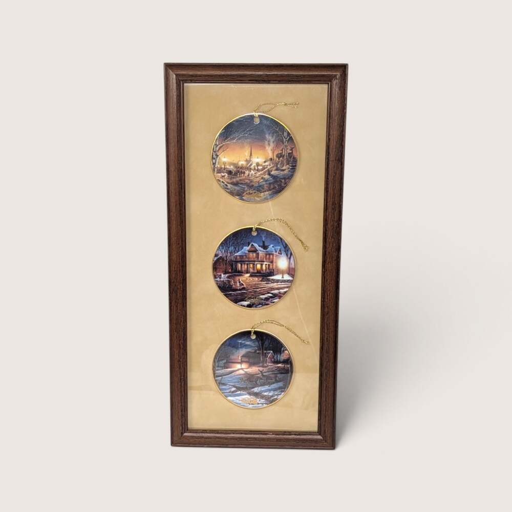 Vintage Terry Redlin Framed Ornaments Winter Wildlife Art Wood Decor